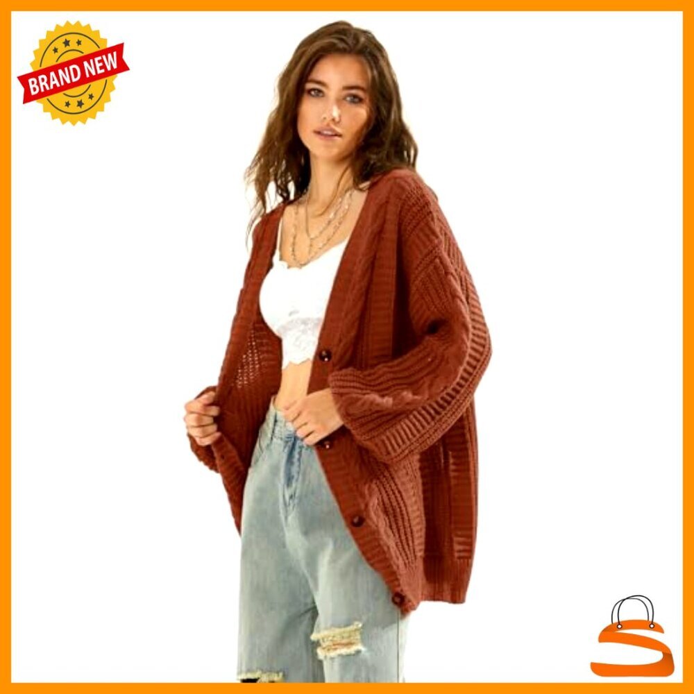 Oversized Cardigan Sweater Lightweight Soft Knit Open Front Button Chic Minimal - Picture 5 of 7